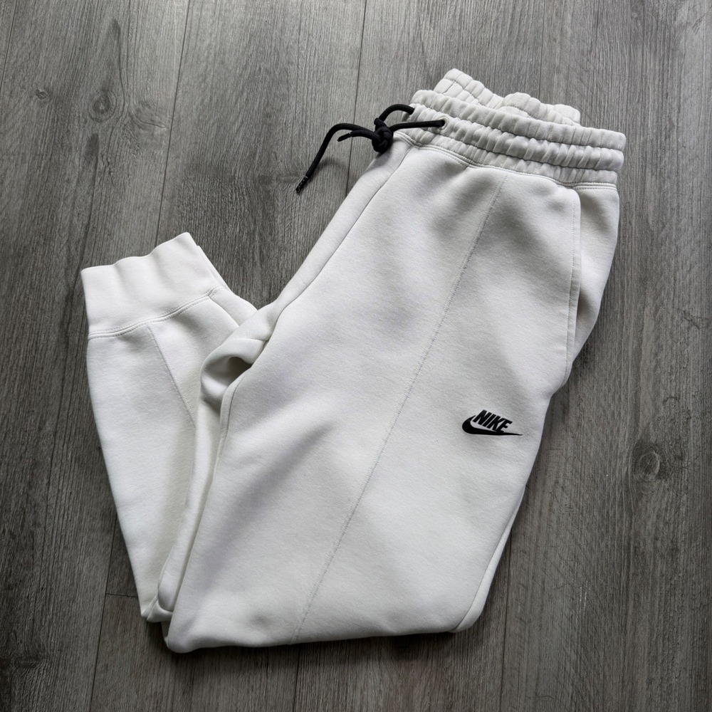 Nike Tech Fleece Joggers Mens M Cream White Sweatpants Drawstring Cuffed Logo
